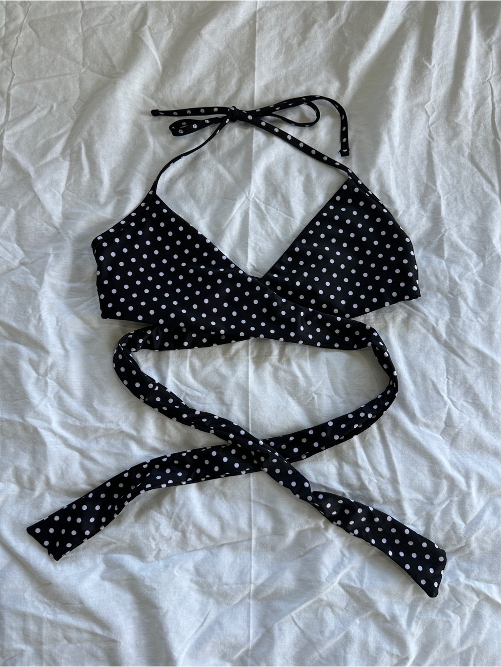 aerie Black and White Polka Dot Wrap Bikini Top